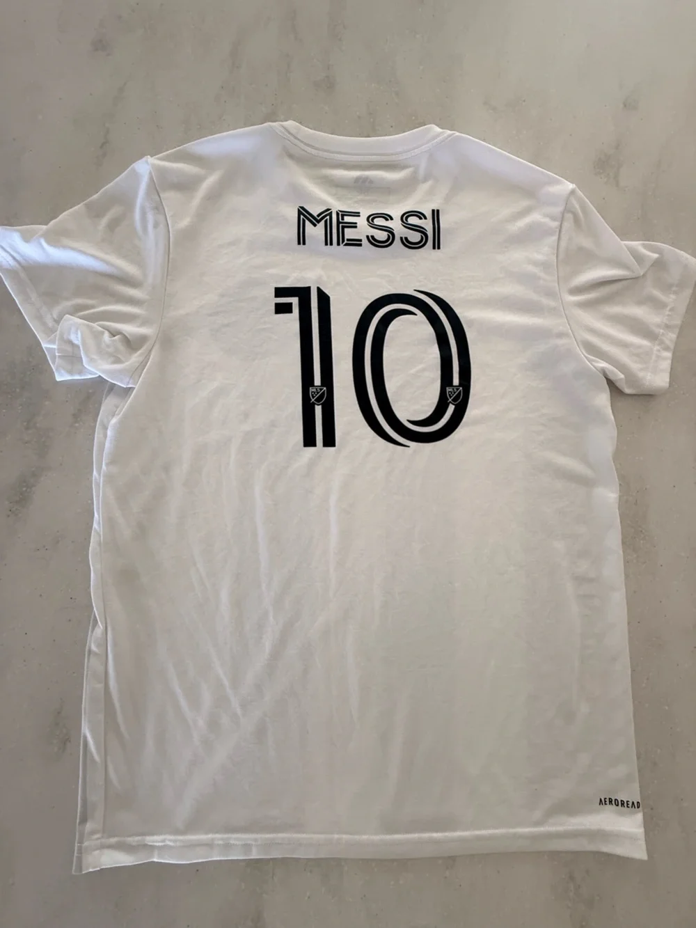 Inter Miami Messie Soccer Jersey - White & Light Gray Striped